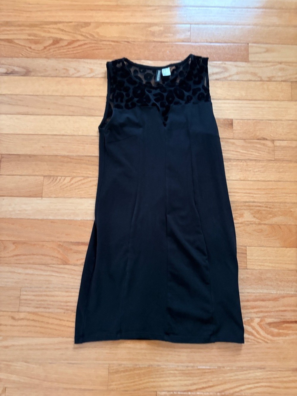 H&M Black Sleeveless Mini Dress with Velvet Leopard Yoke